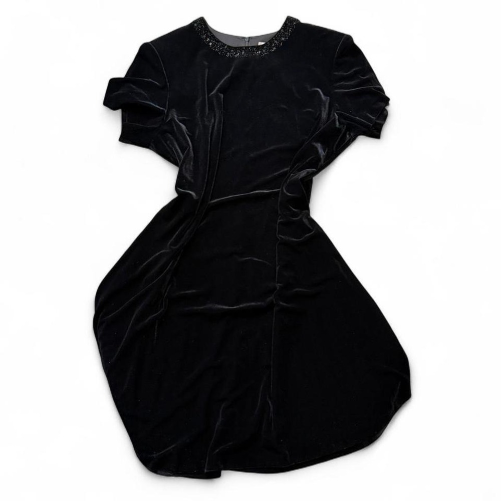 Vintage 90s J.R. Nites Black Velvet‎ Beaded Neckline Dress, Women's Size 18W